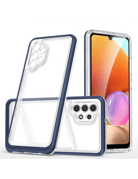 Skaidrus 3in1 dėklas, skirtas Samsung Galaxy A32 4G gelio dangtelis su mėlynu rėmeliu Skaidrus 3in1 dėklas, skirtas Samsung Galaxy A32 4G gelio dangtelis su mėlynu rėmeliu