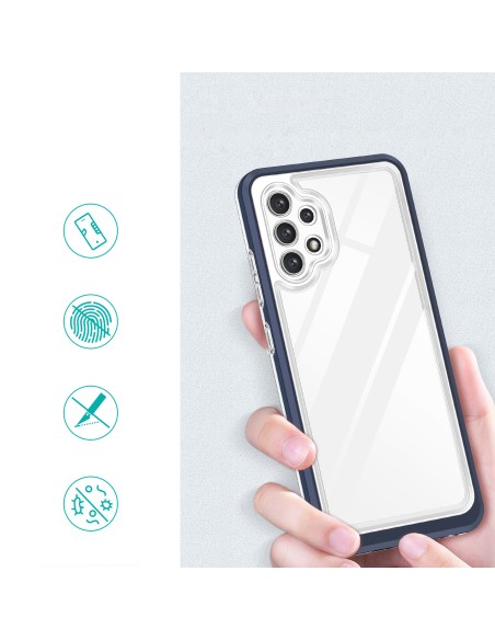 Skaidrus 3in1 dėklas, skirtas Samsung Galaxy A32 4G gelio dangtelis su mėlynu rėmeliu Skaidrus 3in1 dėklas, skirtas Samsung Galaxy A32 4G gelio dangtelis su mėlynu rėmeliu