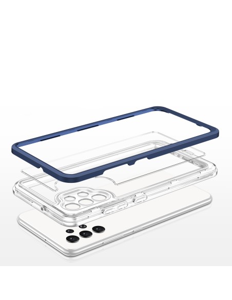 Skaidrus 3in1 dėklas, skirtas Samsung Galaxy A32 4G gelio dangtelis su mėlynu rėmeliu Skaidrus 3in1 dėklas, skirtas Samsung Galaxy A32 4G gelio dangtelis su mėlynu rėmeliu