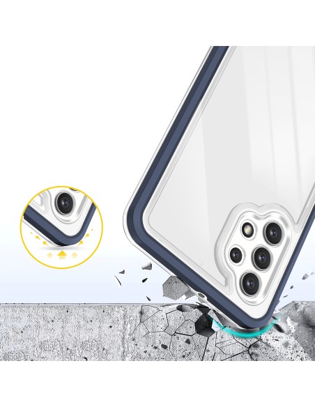 Skaidrus 3in1 dėklas, skirtas Samsung Galaxy A32 4G gelio dangtelis su mėlynu rėmeliu Skaidrus 3in1 dėklas, skirtas Samsung Galaxy A32 4G gelio dangtelis su mėlynu rėmeliu