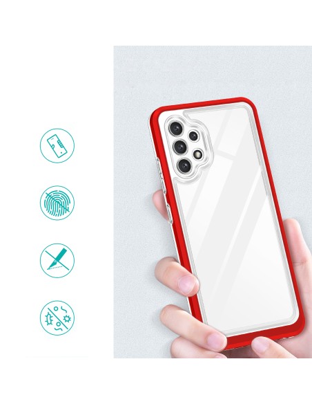 Skaidrus 3in1 dėklas, skirtas Samsung Galaxy A32 5G gelio dangtelis su raudonu rėmeliu Skaidrus 3in1 dėklas, skirtas Samsung Galaxy A32 5G gelio dangtelis su raudonu rėmeliu