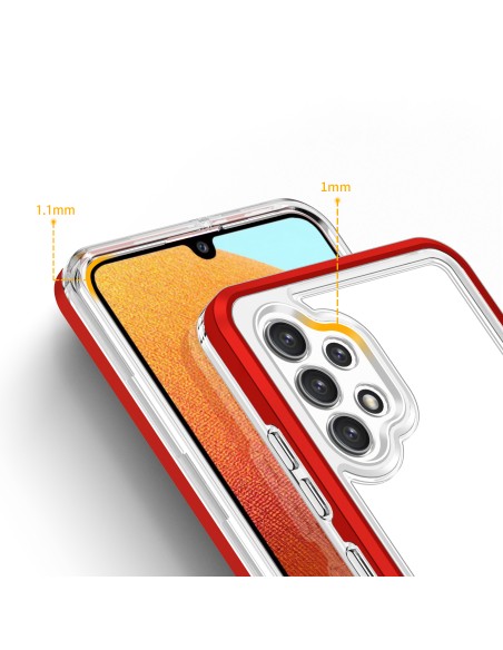 Skaidrus 3in1 dėklas, skirtas Samsung Galaxy A32 5G gelio dangtelis su raudonu rėmeliu Skaidrus 3in1 dėklas, skirtas Samsung Galaxy A32 5G gelio dangtelis su raudonu rėmeliu