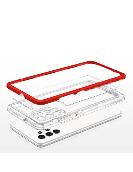 Skaidrus 3in1 dėklas, skirtas Samsung Galaxy A32 5G gelio dangtelis su raudonu rėmeliu Skaidrus 3in1 dėklas, skirtas Samsung Galaxy A32 5G gelio dangtelis su raudonu rėmeliu
