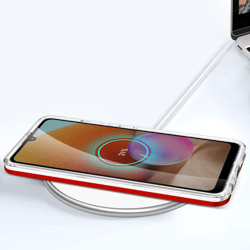 Skaidrus 3in1 dėklas, skirtas Samsung Galaxy A32 5G gelio dangtelis su raudonu rėmeliu