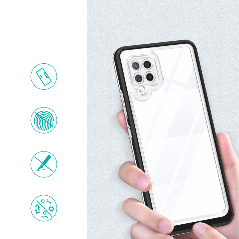 Skaidrus 3in1 dėklas, skirtas Samsung Galaxy A42 5G gelio dangtelis su juodu rėmeliu