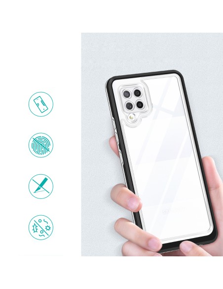 Skaidrus 3in1 dėklas, skirtas Samsung Galaxy A42 5G gelio dangtelis su juodu rėmeliu Skaidrus 3in1 dėklas, skirtas Samsung Galaxy A42 5G gelio dangtelis su juodu rėmeliu