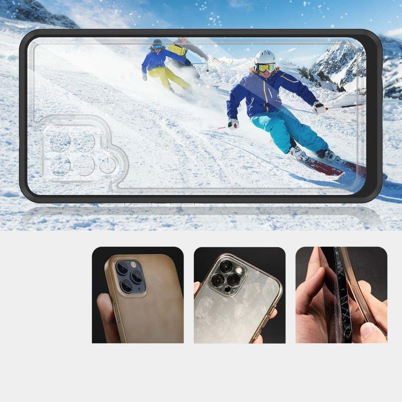 Skaidrus 3in1 dėklas, skirtas Samsung Galaxy A42 5G gelio dangtelis su juodu rėmeliu