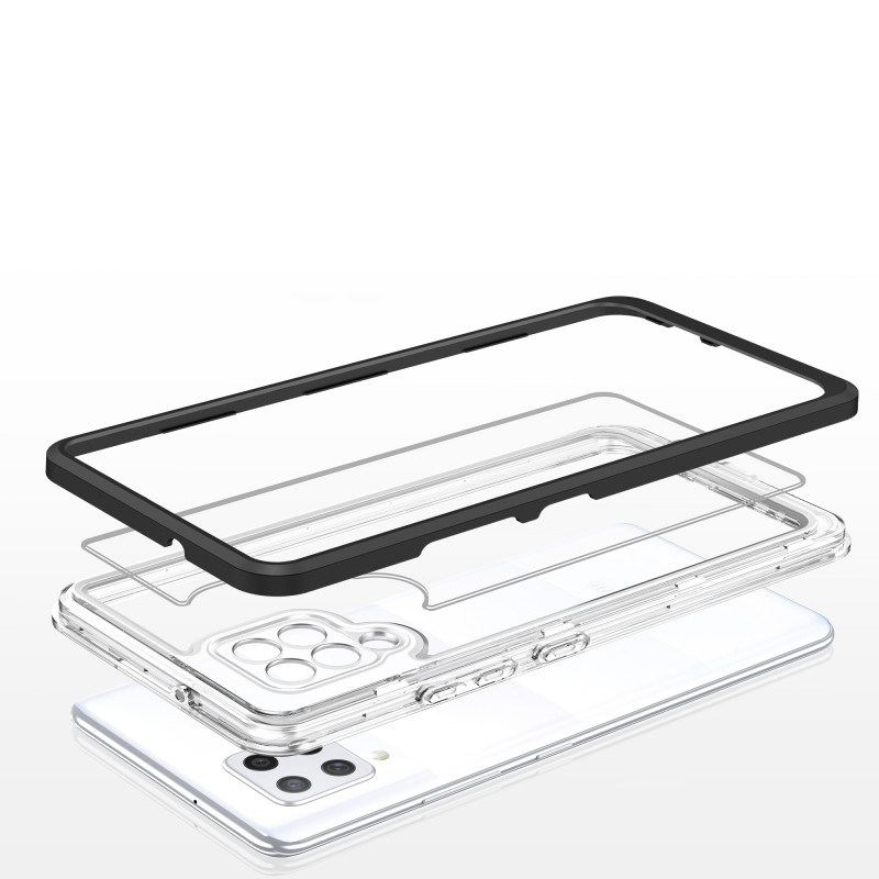 Skaidrus 3in1 dėklas, skirtas Samsung Galaxy A42 5G gelio dangtelis su juodu rėmeliu