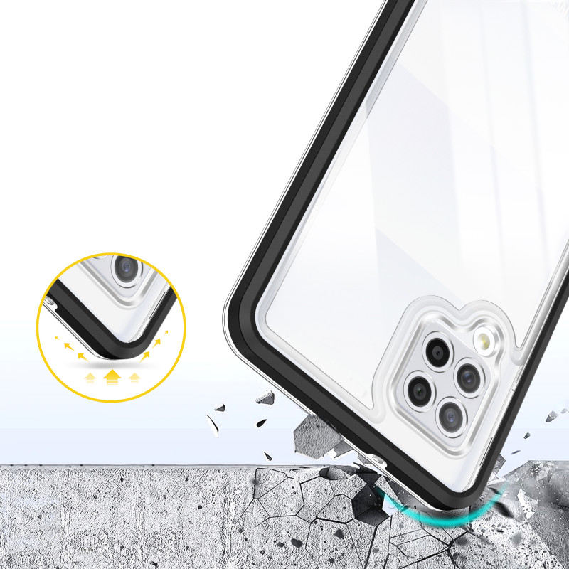Skaidrus 3in1 dėklas, skirtas Samsung Galaxy A42 5G gelio dangtelis su juodu rėmeliu