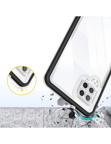 Skaidrus 3in1 dėklas, skirtas Samsung Galaxy A42 5G gelio dangtelis su juodu rėmeliu Skaidrus 3in1 dėklas, skirtas Samsung Galaxy A42 5G gelio dangtelis su juodu rėmeliu