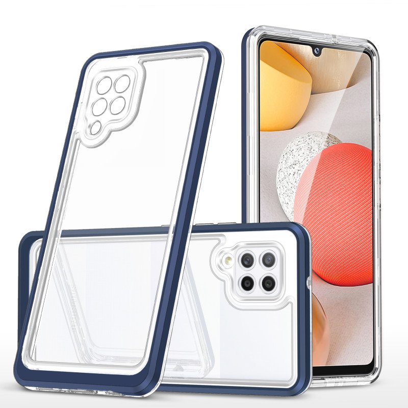 Skaidrus 3in1 dėklas, skirtas Samsung Galaxy A42 5G gelio dangtelis su mėlynu rėmeliu Skaidrus 3in1 dėklas, skirtas Samsung Galaxy A42 5G gelio dangtelis su mėlynu rėmeliu