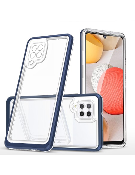 Skaidrus 3in1 dėklas, skirtas Samsung Galaxy A42 5G gelio dangtelis su mėlynu rėmeliu