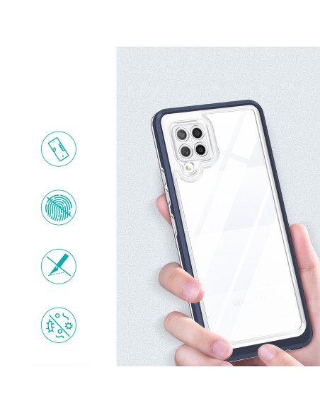 Skaidrus 3in1 dėklas, skirtas Samsung Galaxy A42 5G gelio dangtelis su mėlynu rėmeliu