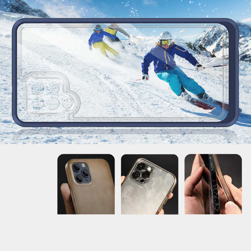 Skaidrus 3in1 dėklas, skirtas Samsung Galaxy A42 5G gelio dangtelis su mėlynu rėmeliu