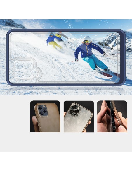 Skaidrus 3in1 dėklas, skirtas Samsung Galaxy A42 5G gelio dangtelis su mėlynu rėmeliu