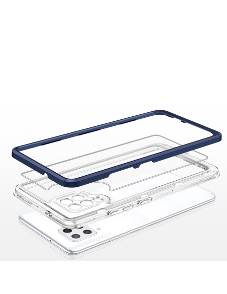 Skaidrus 3in1 dėklas, skirtas Samsung Galaxy A42 5G gelio dangtelis su mėlynu rėmeliu