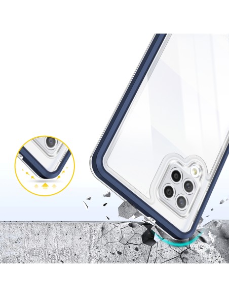 Skaidrus 3in1 dėklas, skirtas Samsung Galaxy A42 5G gelio dangtelis su mėlynu rėmeliu