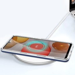 Skaidrus 3in1 dėklas, skirtas Samsung Galaxy A42 5G gelio dangtelis su mėlynu rėmeliu