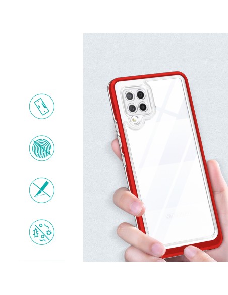 Skaidrus 3in1 dėklas, skirtas Samsung Galaxy A42 5G gelio dangtelis su raudonu rėmeliu