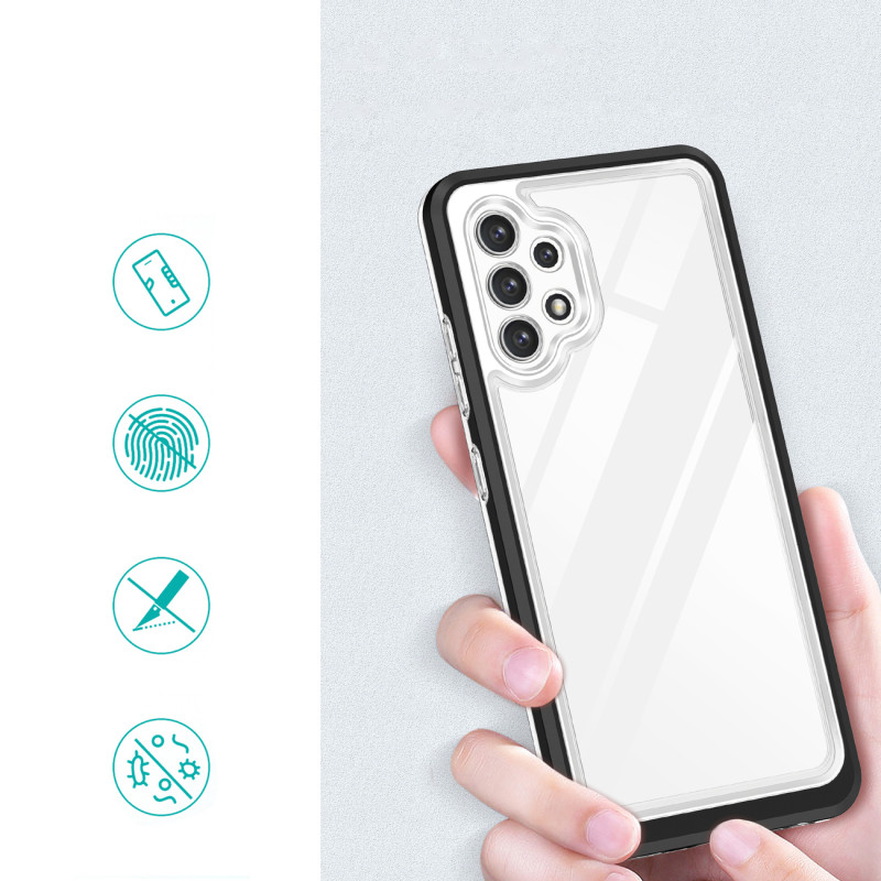 Skaidrus 3in1 dėklas, skirtas Samsung Galaxy A72 4G gelio dangtelis su juodu rėmeliu