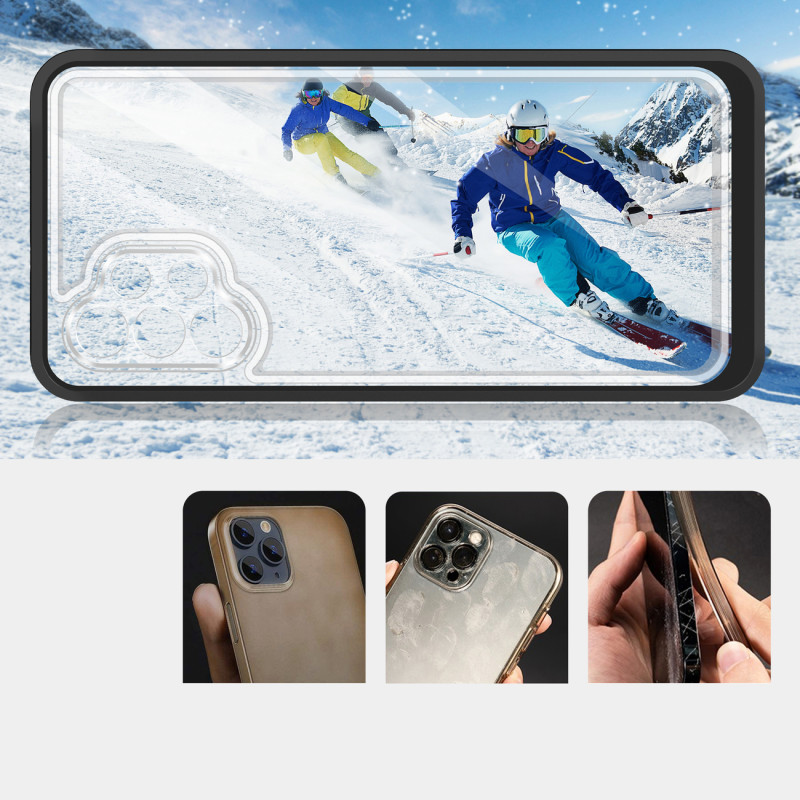 Skaidrus 3in1 dėklas, skirtas Samsung Galaxy A72 4G gelio dangtelis su juodu rėmeliu