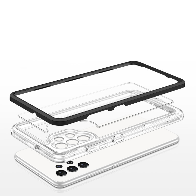 Skaidrus 3in1 dėklas, skirtas Samsung Galaxy A72 4G gelio dangtelis su juodu rėmeliu