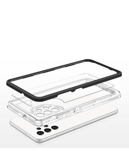 Skaidrus 3in1 dėklas, skirtas Samsung Galaxy A72 4G gelio dangtelis su juodu rėmeliu Skaidrus 3in1 dėklas, skirtas Samsung Galaxy A72 4G gelio dangtelis su juodu rėmeliu