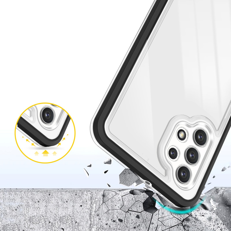 Skaidrus 3in1 dėklas, skirtas Samsung Galaxy A72 4G gelio dangtelis su juodu rėmeliu