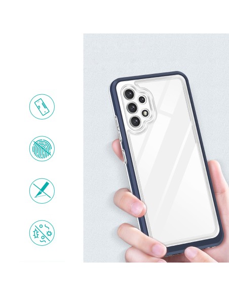 Skaidrus 3in1 dėklas, skirtas Samsung Galaxy A72 4G gelio dangtelis su mėlynu rėmeliu Skaidrus 3in1 dėklas, skirtas Samsung Galaxy A72 4G gelio dangtelis su mėlynu rėmeliu