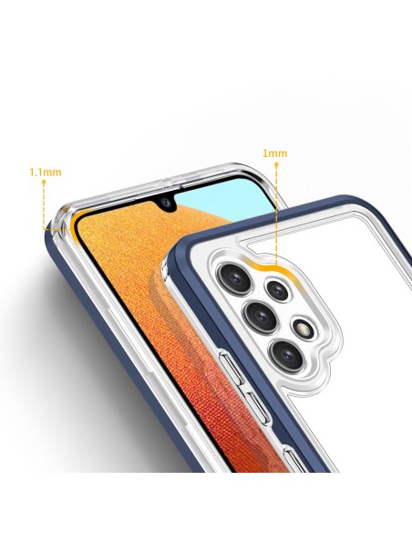 Skaidrus 3in1 dėklas, skirtas Samsung Galaxy A72 4G gelio dangtelis su mėlynu rėmeliu Skaidrus 3in1 dėklas, skirtas Samsung Galaxy A72 4G gelio dangtelis su mėlynu rėmeliu