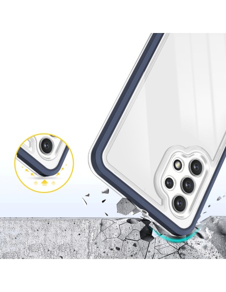 Skaidrus 3in1 dėklas, skirtas Samsung Galaxy A72 4G gelio dangtelis su mėlynu rėmeliu Skaidrus 3in1 dėklas, skirtas Samsung Galaxy A72 4G gelio dangtelis su mėlynu rėmeliu