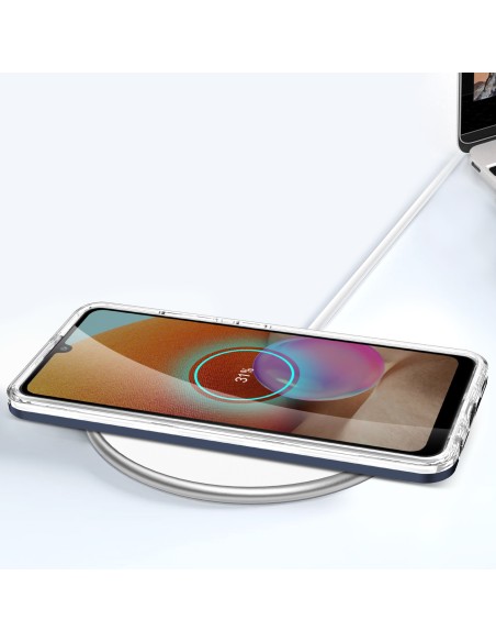 Skaidrus 3in1 dėklas, skirtas Samsung Galaxy A72 4G gelio dangtelis su mėlynu rėmeliu Skaidrus 3in1 dėklas, skirtas Samsung Galaxy A72 4G gelio dangtelis su mėlynu rėmeliu
