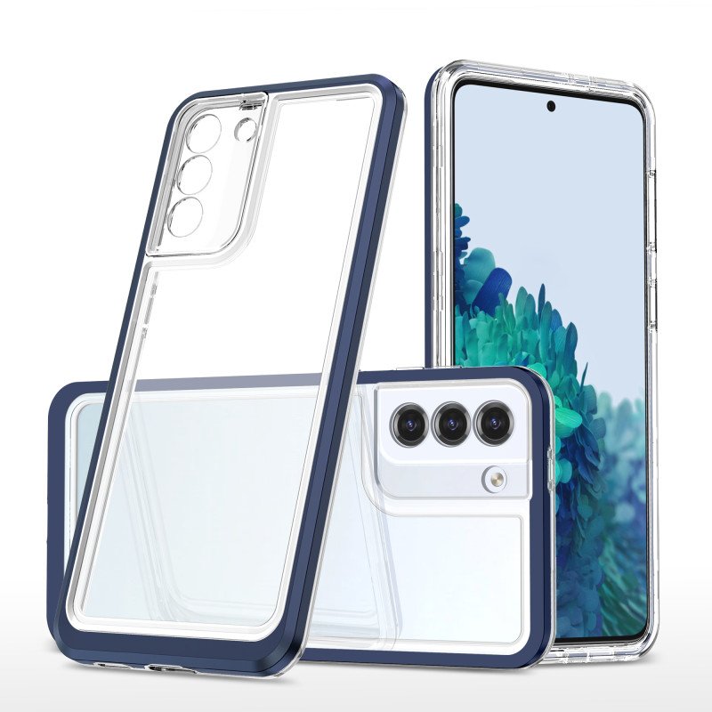 Skaidrus 3in1 dėklas, skirtas Samsung Galaxy S21 5G gelio dangtelis su mėlynu rėmeliu Skaidrus 3in1 dėklas, skirtas Samsung Galaxy S21 5G gelio dangtelis su mėlynu rėmeliu