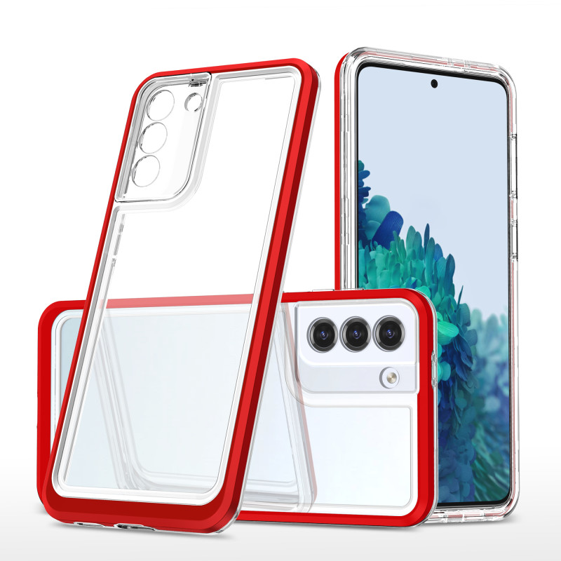 Skaidrus 3in1 dėklas, skirtas Samsung Galaxy S21 5G gelio dangtelis su raudonu rėmeliu Skaidrus 3in1 dėklas, skirtas Samsung Galaxy S21 5G gelio dangtelis su raudonu rėmeliu
