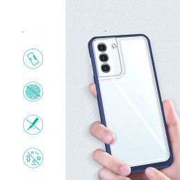 Skaidrus 3 viename dėklas, skirtas Samsung Galaxy S21+ 5G (S21 Plus 5G) gelio dangtelis su mėlynu rėmeliu