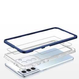 Skaidrus 3 viename dėklas, skirtas Samsung Galaxy S21+ 5G (S21 Plus 5G) gelio dangtelis su mėlynu rėmeliu