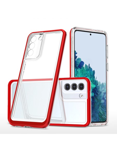 Skaidrus 3 viename dėklas, skirtas Samsung Galaxy S21+ 5G (S21 Plus 5G) gelio dangtelis su raudonu rėmeliu Skaidrus 3 viename dėklas, skirtas Samsung Galaxy S21+ 5G (S21 Plus 5G) gelio dangtelis su raudonu rėmeliu