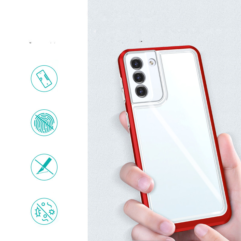 Skaidrus 3 viename dėklas, skirtas Samsung Galaxy S21+ 5G (S21 Plus 5G) gelio dangtelis su raudonu rėmeliu