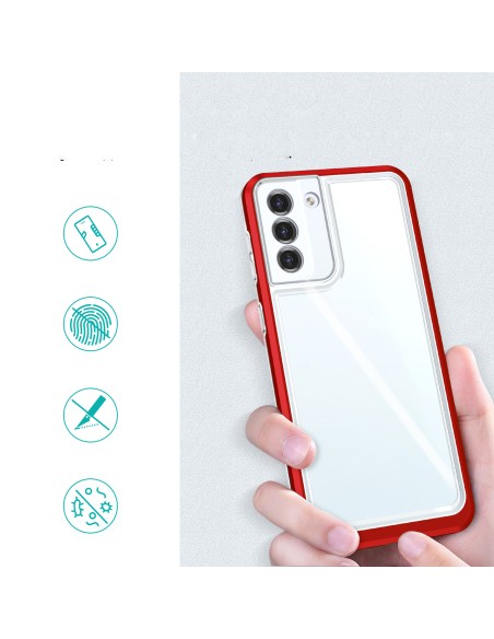 Skaidrus 3 viename dėklas, skirtas Samsung Galaxy S21+ 5G (S21 Plus 5G) gelio dangtelis su raudonu rėmeliu Skaidrus 3 viename dėklas, skirtas Samsung Galaxy S21+ 5G (S21 Plus 5G) gelio dangtelis su raudonu rėmeliu