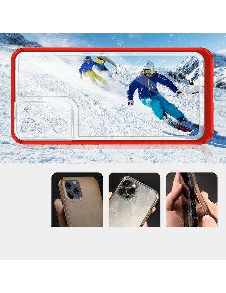 Skaidrus 3 viename dėklas, skirtas Samsung Galaxy S21+ 5G (S21 Plus 5G) gelio dangtelis su raudonu rėmeliu Skaidrus 3 viename dėklas, skirtas Samsung Galaxy S21+ 5G (S21 Plus 5G) gelio dangtelis su raudonu rėmeliu