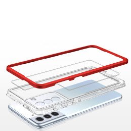 Skaidrus 3 viename dėklas, skirtas Samsung Galaxy S21+ 5G (S21 Plus 5G) gelio dangtelis su raudonu rėmeliu
