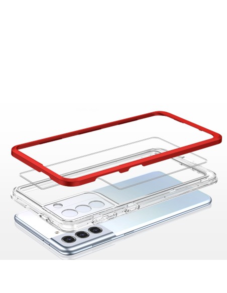 Skaidrus 3 viename dėklas, skirtas Samsung Galaxy S21+ 5G (S21 Plus 5G) gelio dangtelis su raudonu rėmeliu Skaidrus 3 viename dėklas, skirtas Samsung Galaxy S21+ 5G (S21 Plus 5G) gelio dangtelis su raudonu rėmeliu