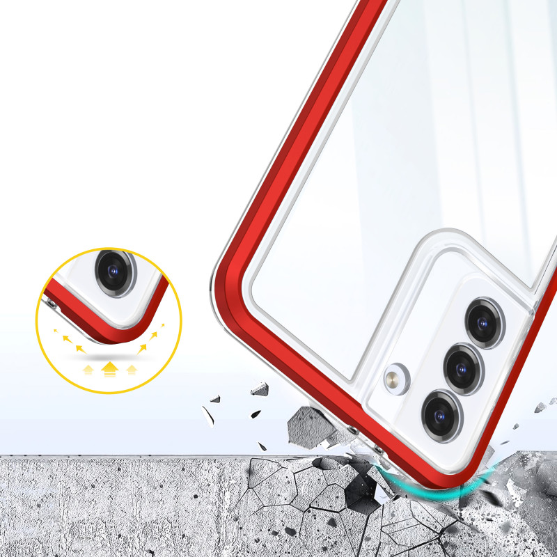 Skaidrus 3 viename dėklas, skirtas Samsung Galaxy S21+ 5G (S21 Plus 5G) gelio dangtelis su raudonu rėmeliu