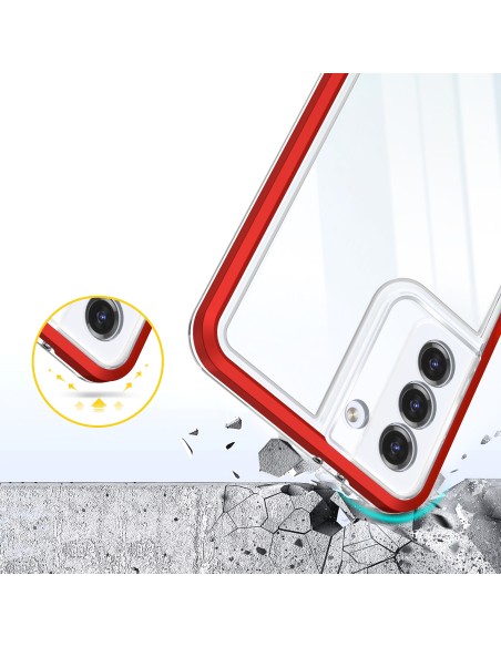 Skaidrus 3 viename dėklas, skirtas Samsung Galaxy S21+ 5G (S21 Plus 5G) gelio dangtelis su raudonu rėmeliu Skaidrus 3 viename dėklas, skirtas Samsung Galaxy S21+ 5G (S21 Plus 5G) gelio dangtelis su raudonu rėmeliu