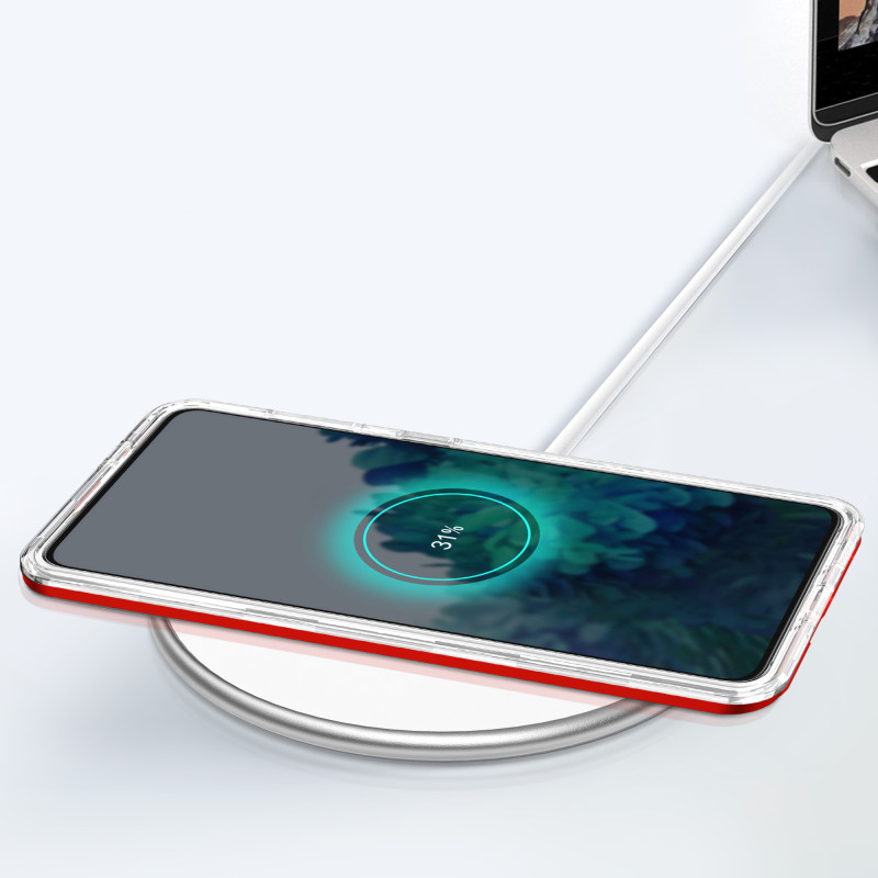 Skaidrus 3 viename dėklas, skirtas Samsung Galaxy S21+ 5G (S21 Plus 5G) gelio dangtelis su raudonu rėmeliu