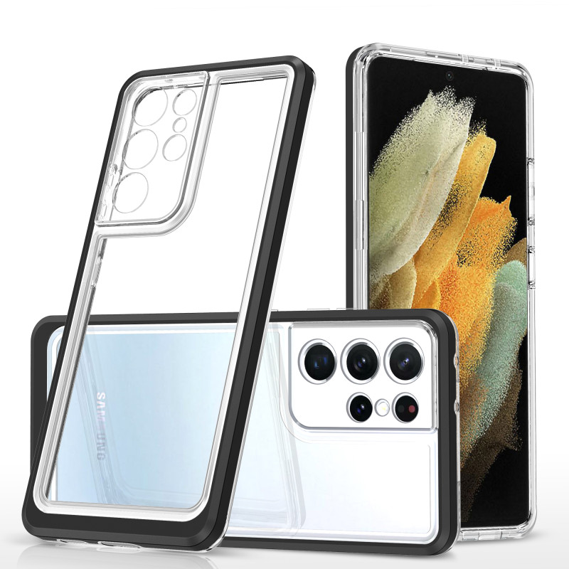 Skaidrus 3in1 dėklas, skirtas Samsung Galaxy S21 Ultra 5G gelio dangtelis su juodu rėmeliu