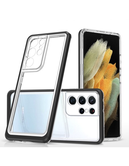 Skaidrus 3in1 dėklas, skirtas Samsung Galaxy S21 Ultra 5G gelio dangtelis su juodu rėmeliu Skaidrus 3in1 dėklas, skirtas Samsung Galaxy S21 Ultra 5G gelio dangtelis su juodu rėmeliu