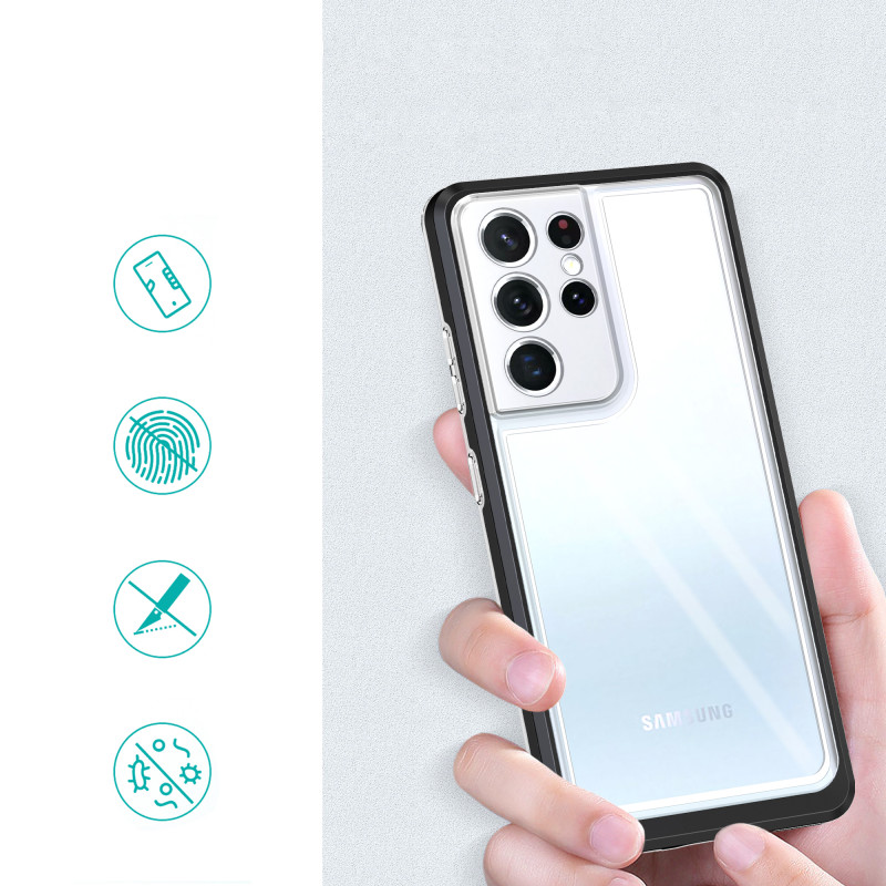 Skaidrus 3in1 dėklas, skirtas Samsung Galaxy S21 Ultra 5G gelio dangtelis su juodu rėmeliu