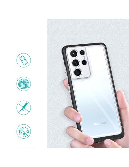 Skaidrus 3in1 dėklas, skirtas Samsung Galaxy S21 Ultra 5G gelio dangtelis su juodu rėmeliu Skaidrus 3in1 dėklas, skirtas Samsung Galaxy S21 Ultra 5G gelio dangtelis su juodu rėmeliu