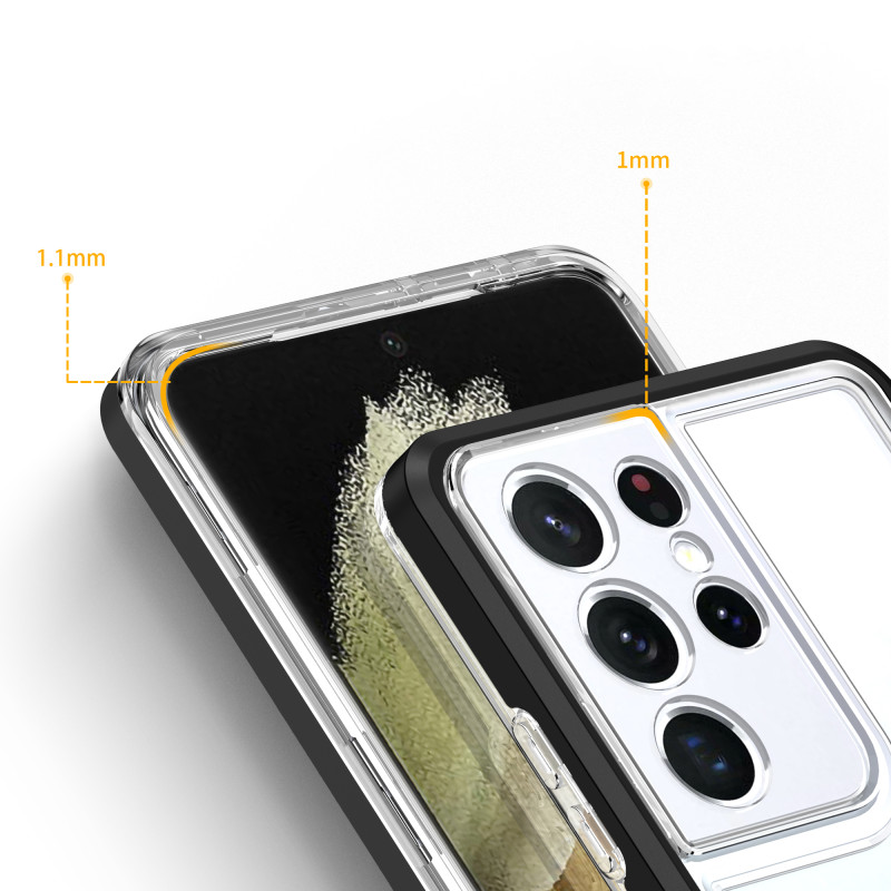 Skaidrus 3in1 dėklas, skirtas Samsung Galaxy S21 Ultra 5G gelio dangtelis su juodu rėmeliu